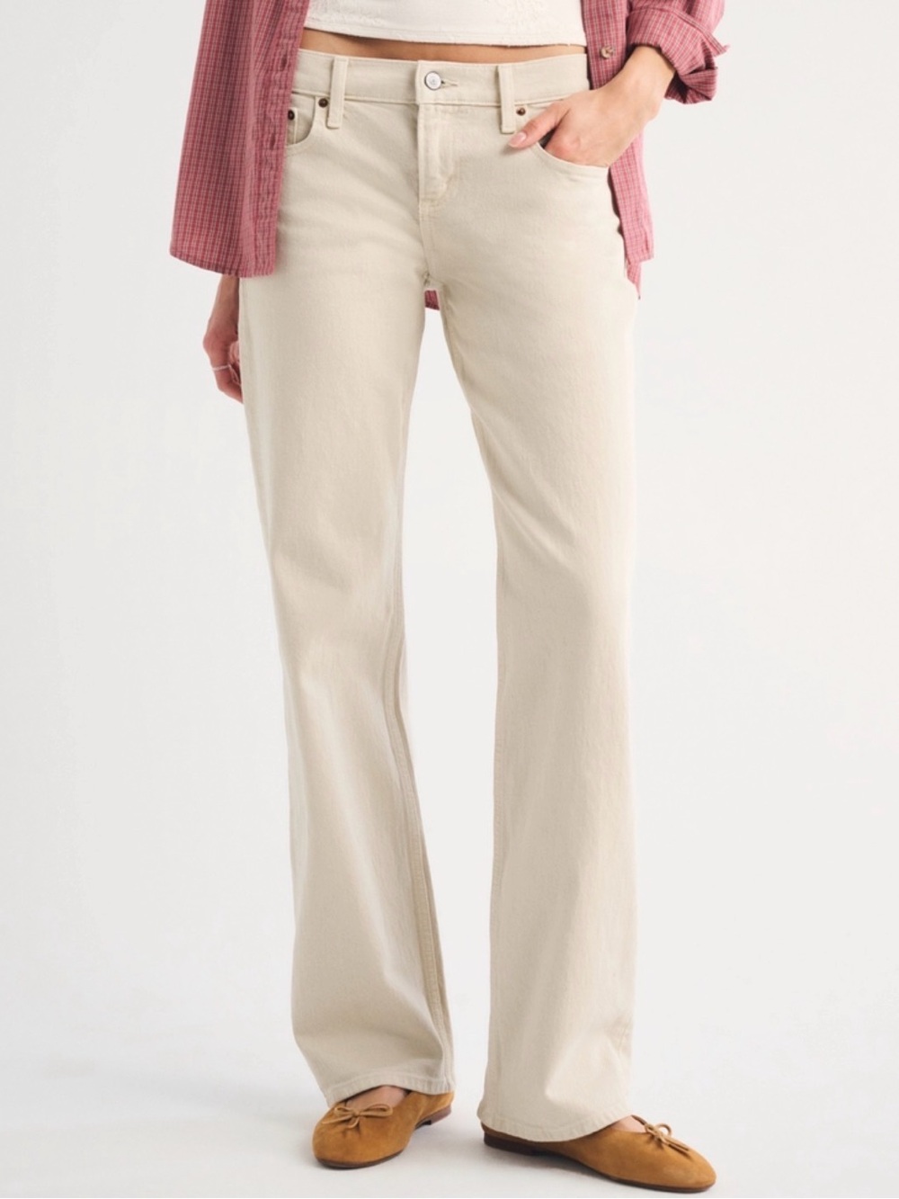 Abercrombie & Fitch Cream/Light Brown Low Rise 90s Relaxed Jean